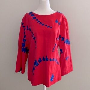 Elizabeth McKay sail boat red blouse